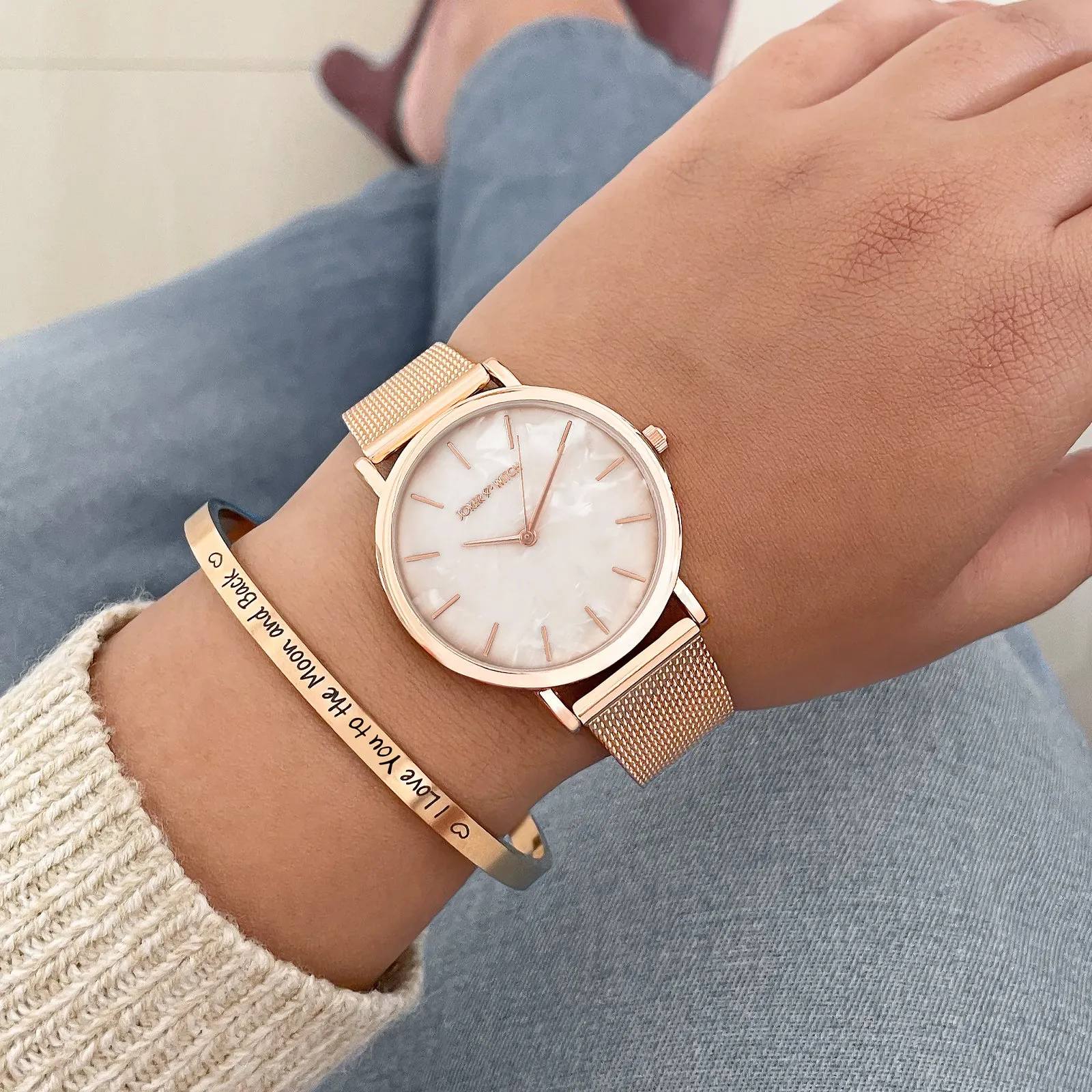 Pink Tea Rosegold Watch Bracelet Stack