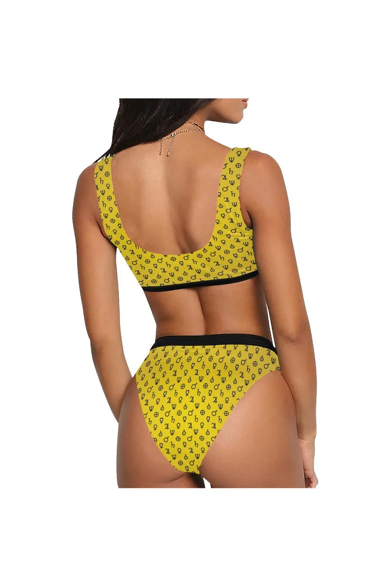 Planet Symbol Gold Sport Top & High-Waisted Bikini Swimsuit