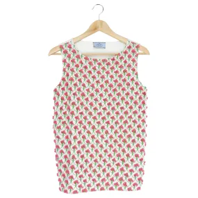 Prada White and Pink Floral Applique Cotton Tank Top - IT42