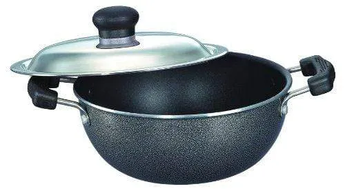 Prestige Omega Select Plus Non-Stick Flat Base Kadai with Lid(Grey)