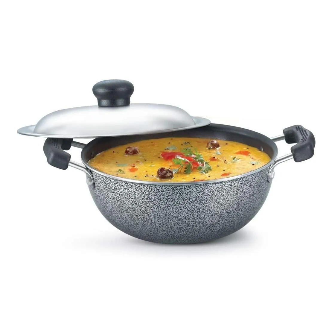 Prestige Omega Select Plus Non-Stick Flat Base Kadai with Lid(Grey)