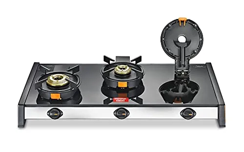 Prestige Svachh GTSV-03 Glass top LP Gas Table, 3 Burner, With Liftable Burner Set