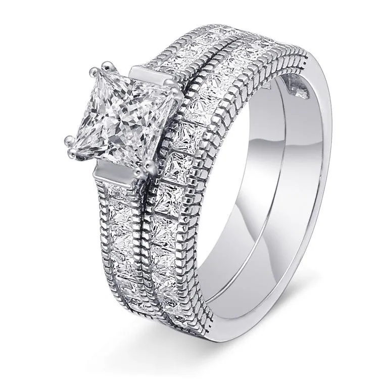 Princess Cut Double Prong Ring Set