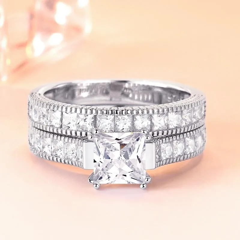 Princess Cut Double Prong Ring Set