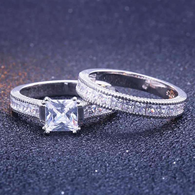 Princess Cut Double Prong Ring Set