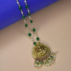 "Nagas Laxmi: A Regal Fusion of Elegance and Tradition in Emerald Beads Necklace"