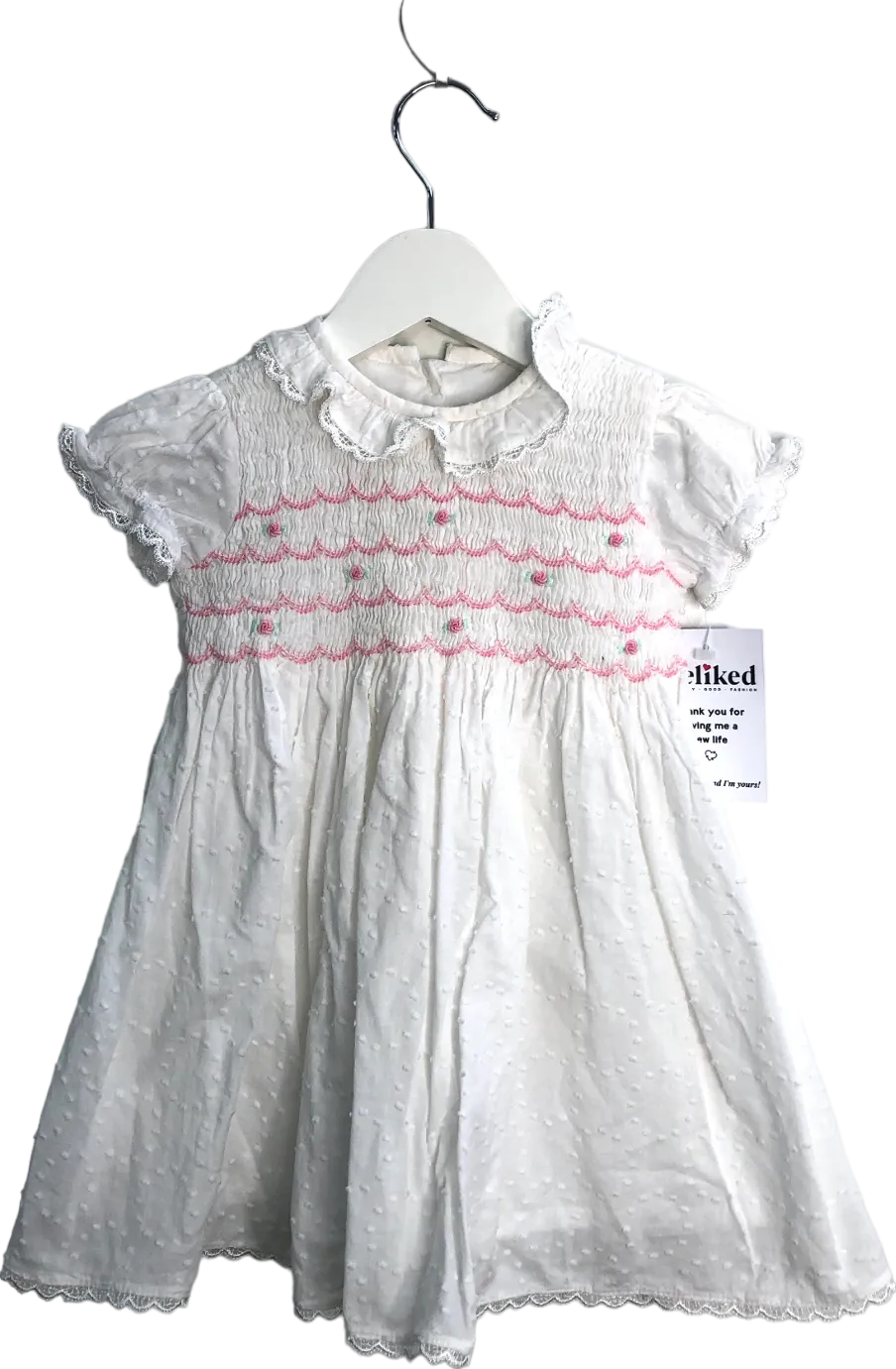 Rachel Riley White Smocked Flower Detail Dress 1 Year