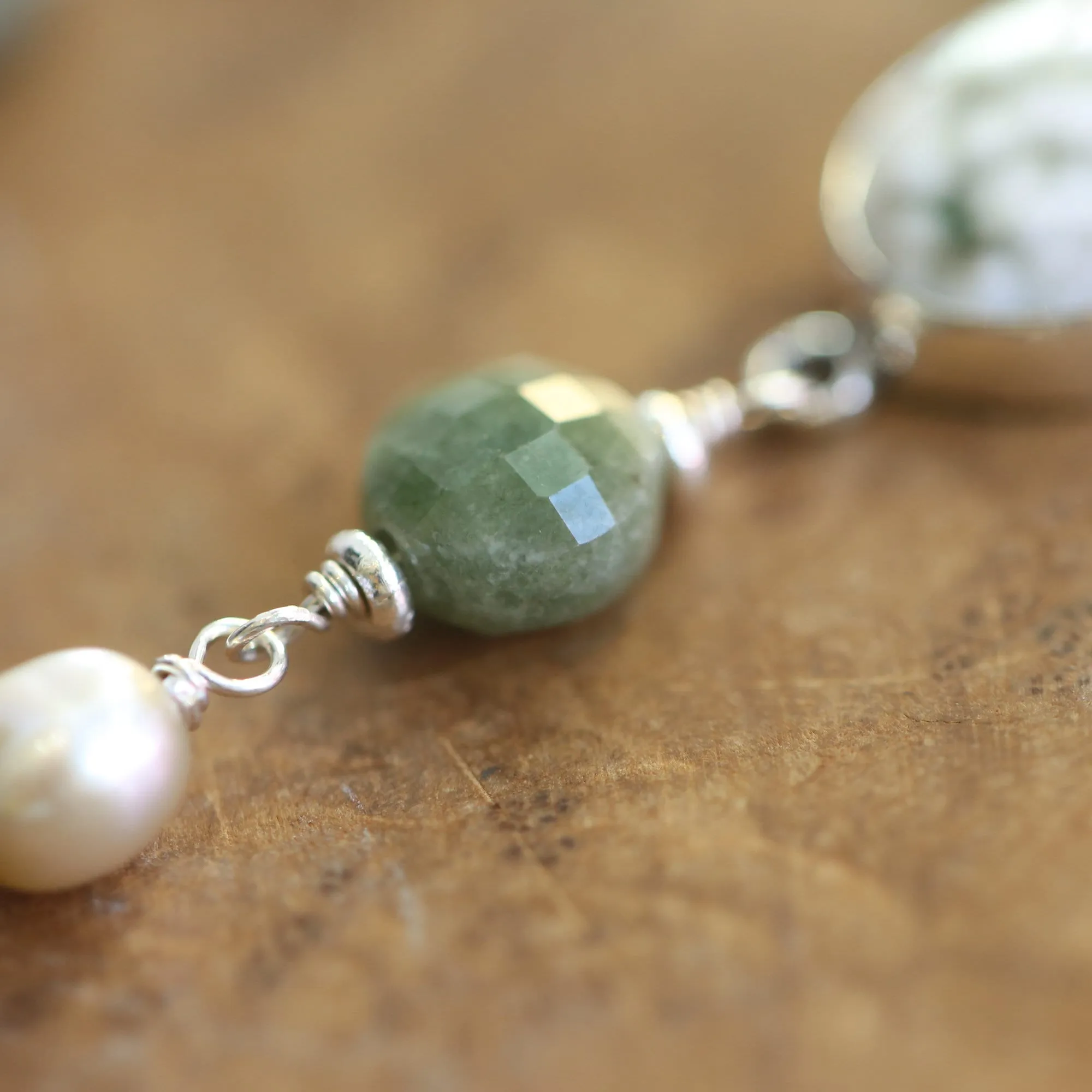 Ready to Ship - Ocean Jasper Posts with Jade and Peals - Silversmith Post Earrings - Sterling Silver Studs