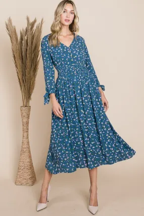 Reborn J Floral V-Neck Midi Dress