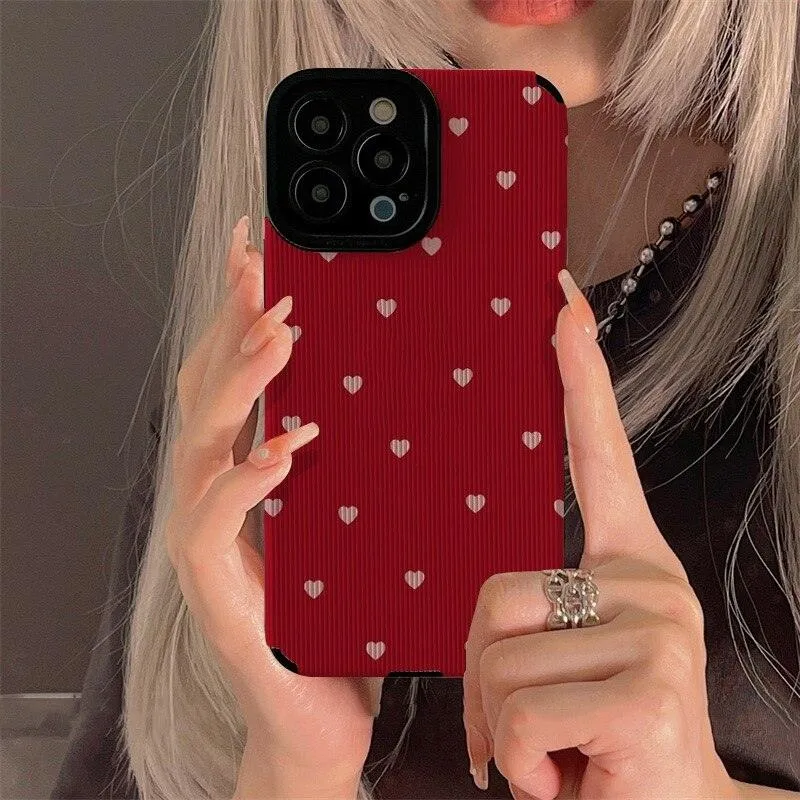 Red Hearts Cute Phone Case for iPhone 14, 13, 12, 11 Pro Max, 14 Plus, X, XR, XS Max, 7, 8 Plus - Fashionable Cover