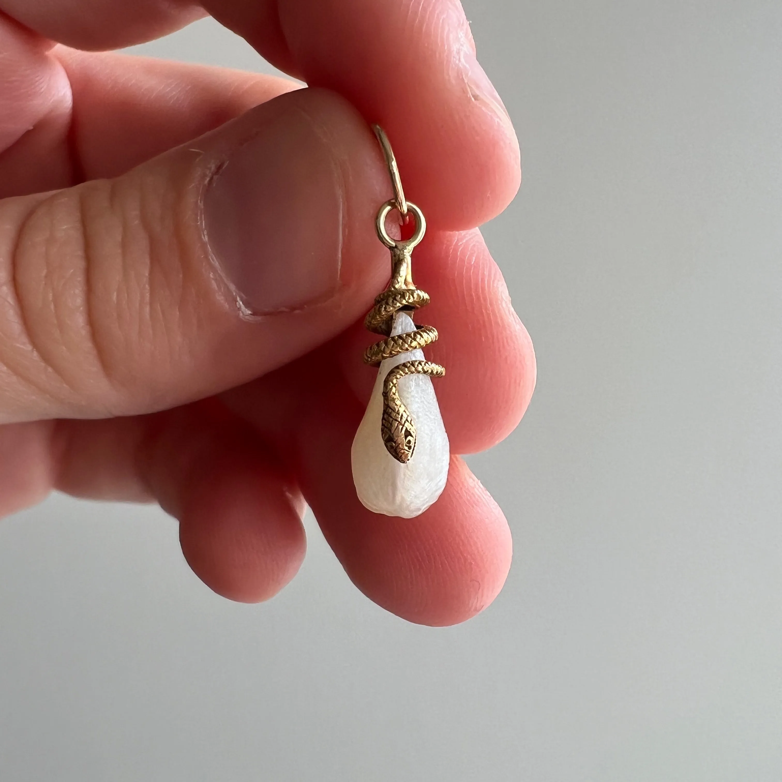 reimagined A N T I Q U E // a snake and her egg / 14k yellow gold and freshwater pearl / a conversion pendant