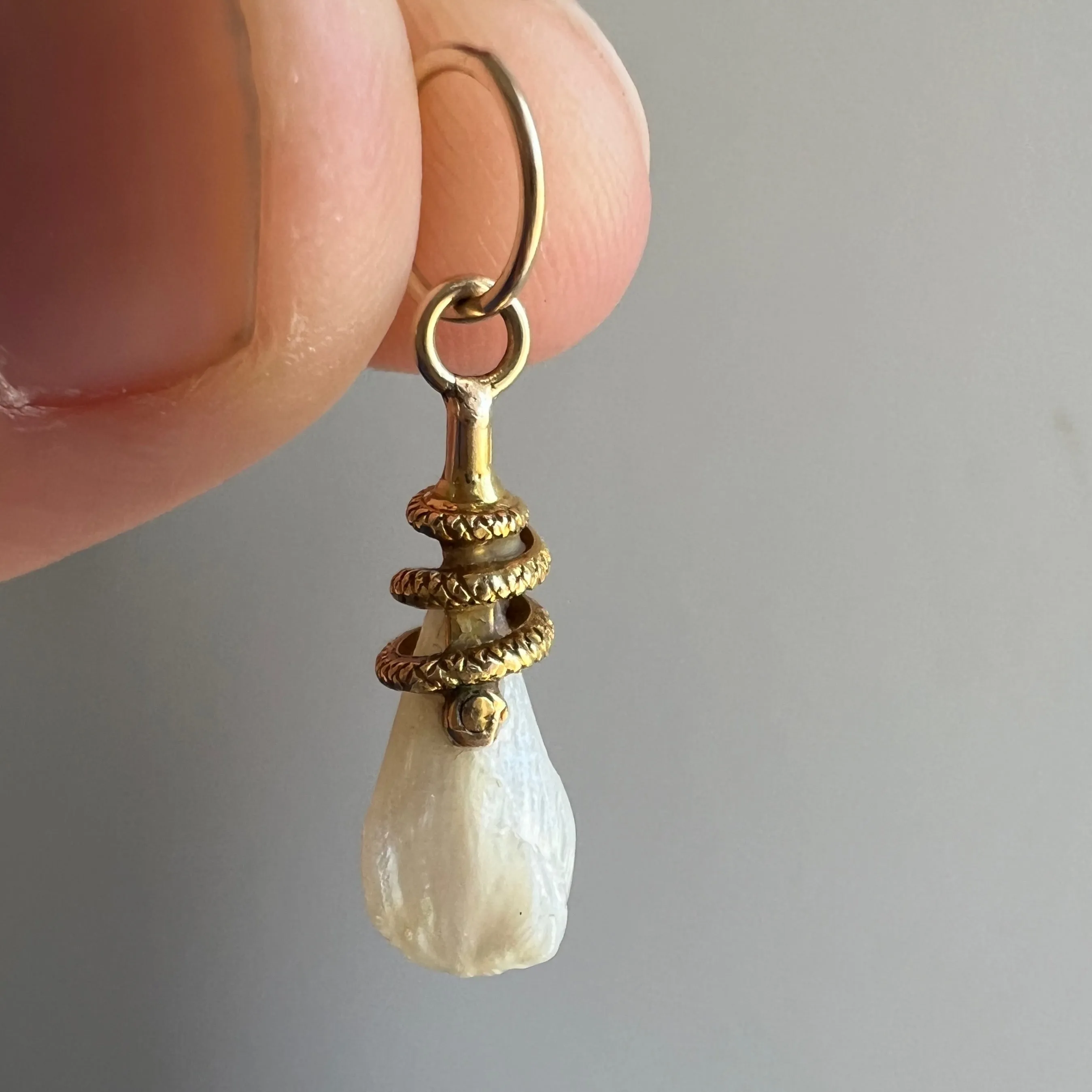 reimagined A N T I Q U E // a snake and her egg / 14k yellow gold and freshwater pearl / a conversion pendant