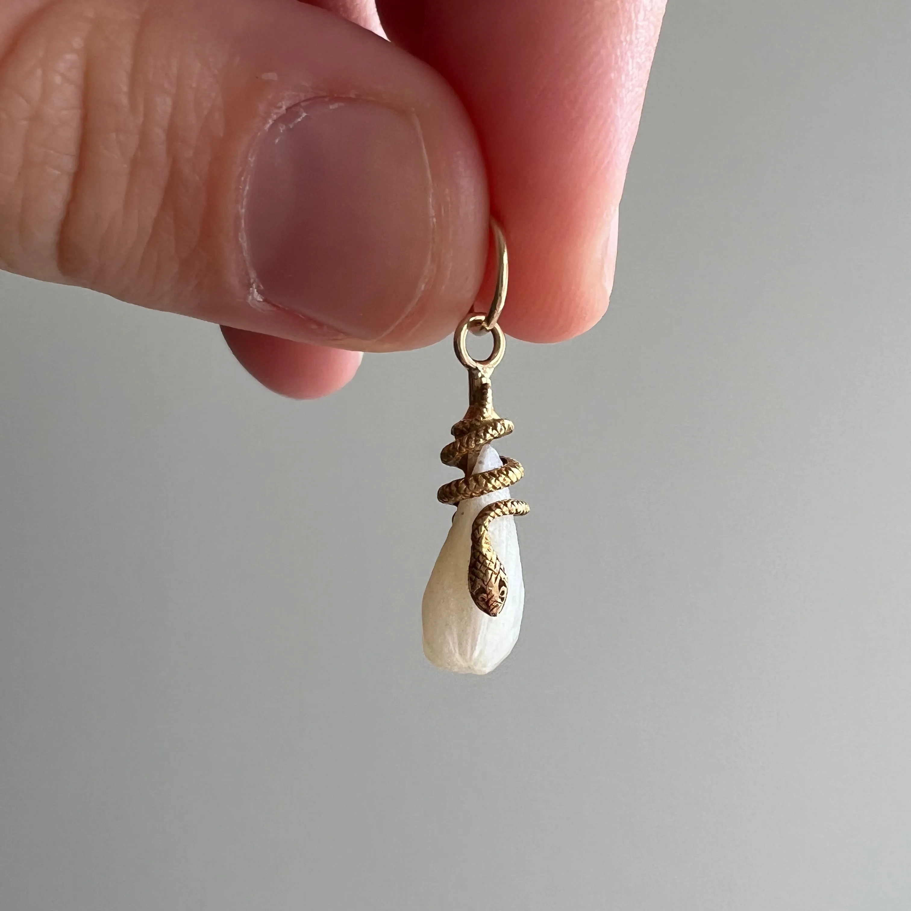 reimagined A N T I Q U E // a snake and her egg / 14k yellow gold and freshwater pearl / a conversion pendant