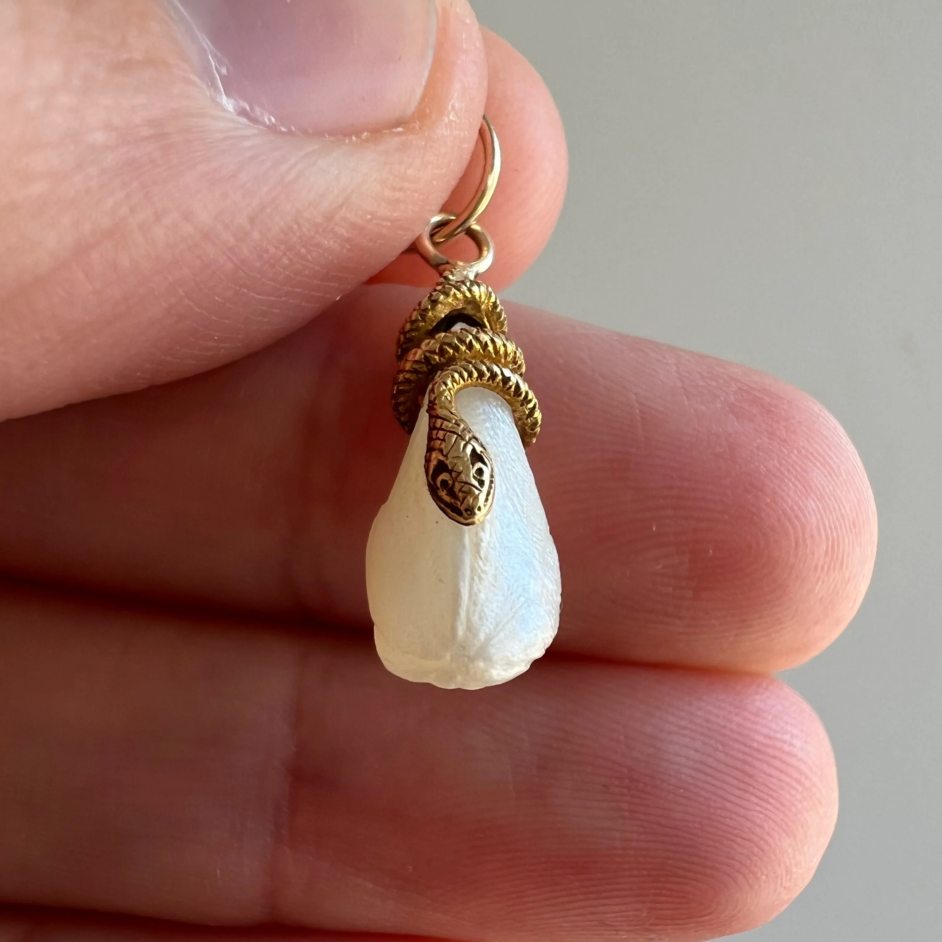 reimagined A N T I Q U E // a snake and her egg / 14k yellow gold and freshwater pearl / a conversion pendant