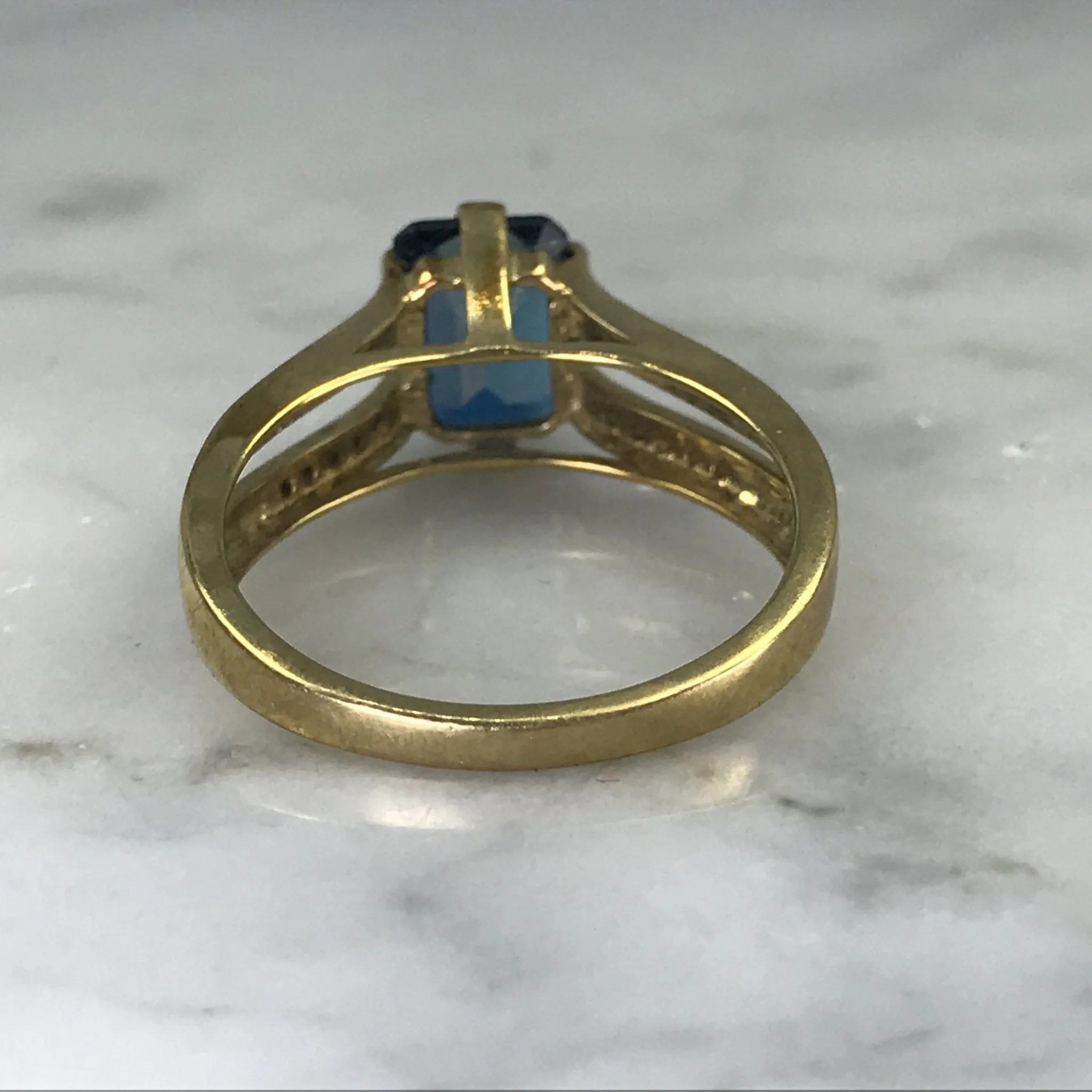 RESERVED LISTING Vintage London Blue Topaz and Diamond Engagement Ring. 9K Yellow Gold Setting. 4th Anniversary.