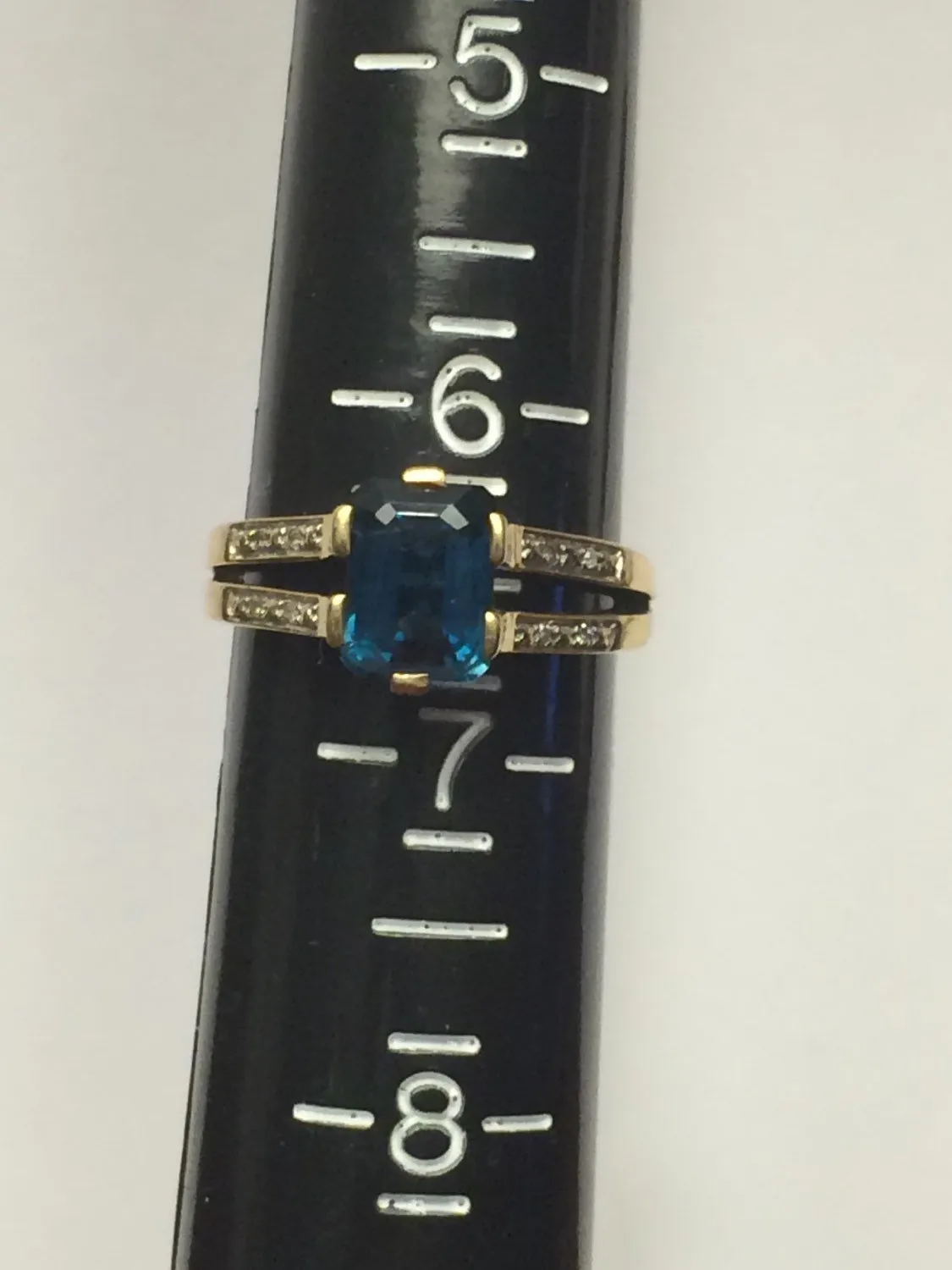 RESERVED LISTING Vintage London Blue Topaz and Diamond Engagement Ring. 9K Yellow Gold Setting. 4th Anniversary.