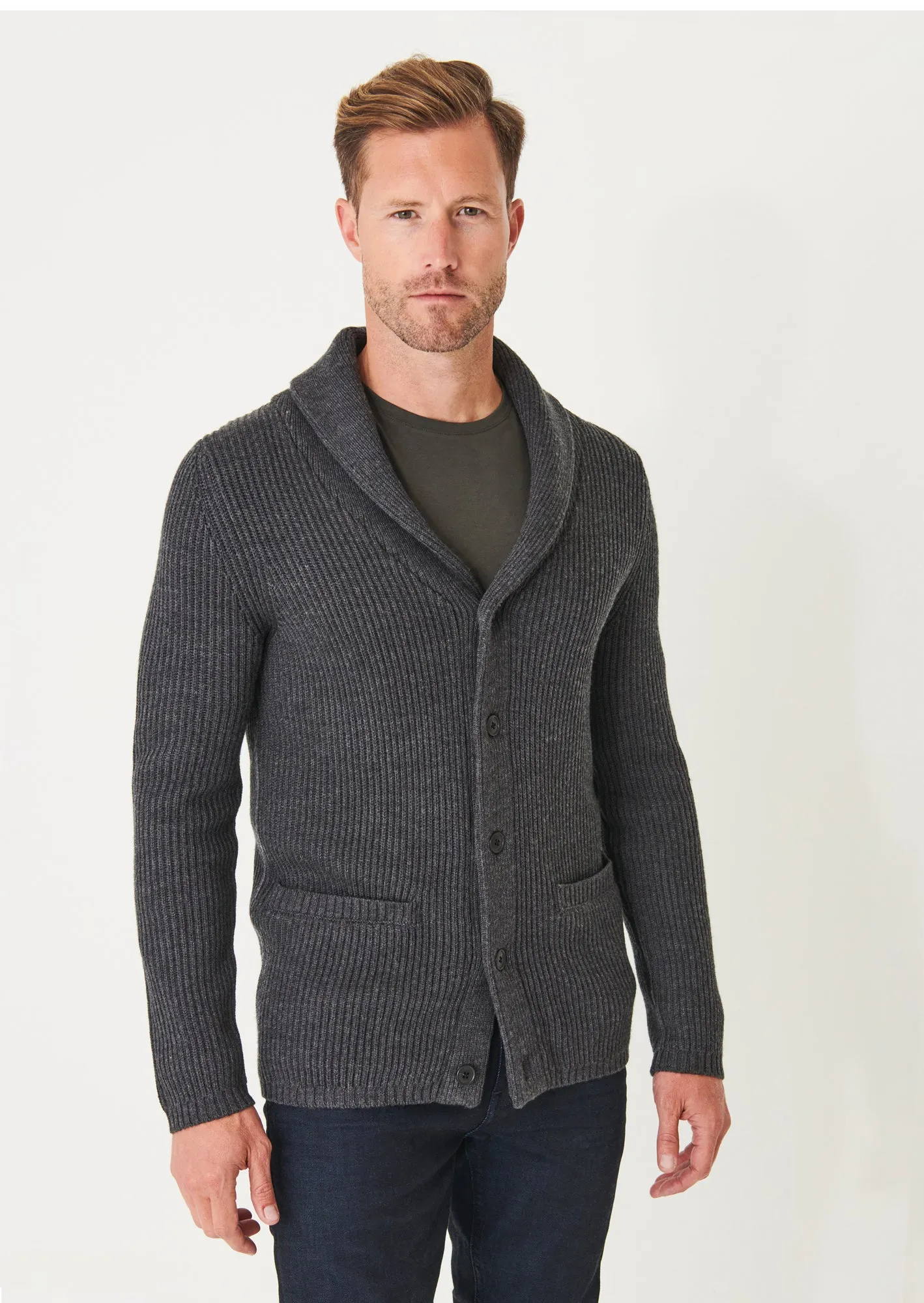 RIBBED SHAWL CARDIGAN