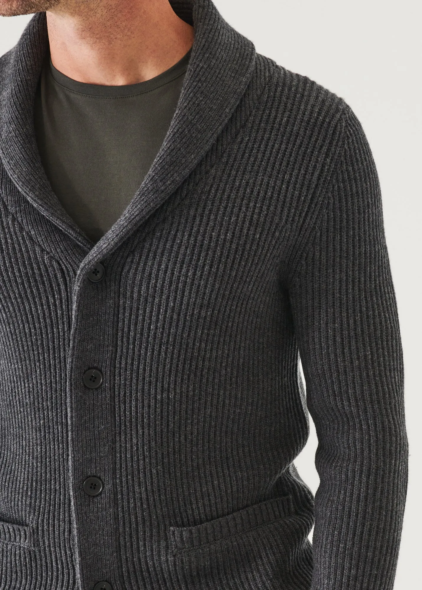 RIBBED SHAWL CARDIGAN