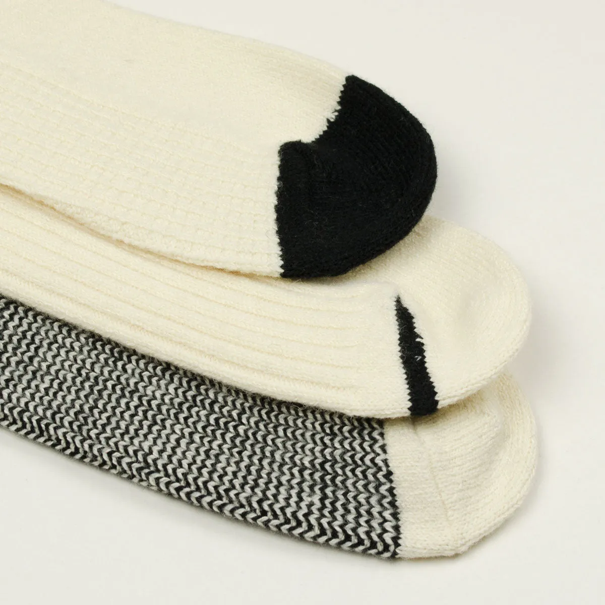 RoToTo - Recycled Cotton/Wool 3-Pack Socks - Off White / Black