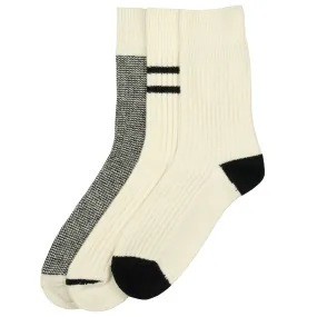 RoToTo - Recycled Cotton/Wool 3-Pack Socks - Off White / Black