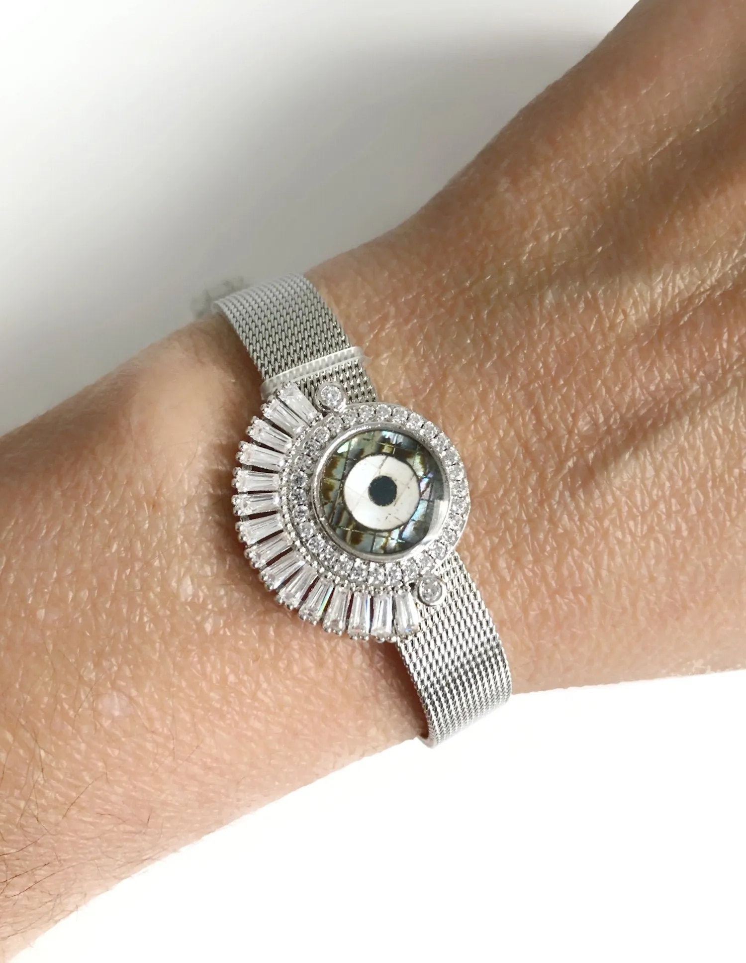 Silver Plated Evil Eye Strap Bracelet