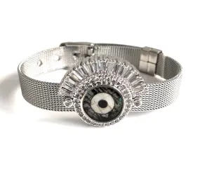 Silver Plated Evil Eye Strap Bracelet