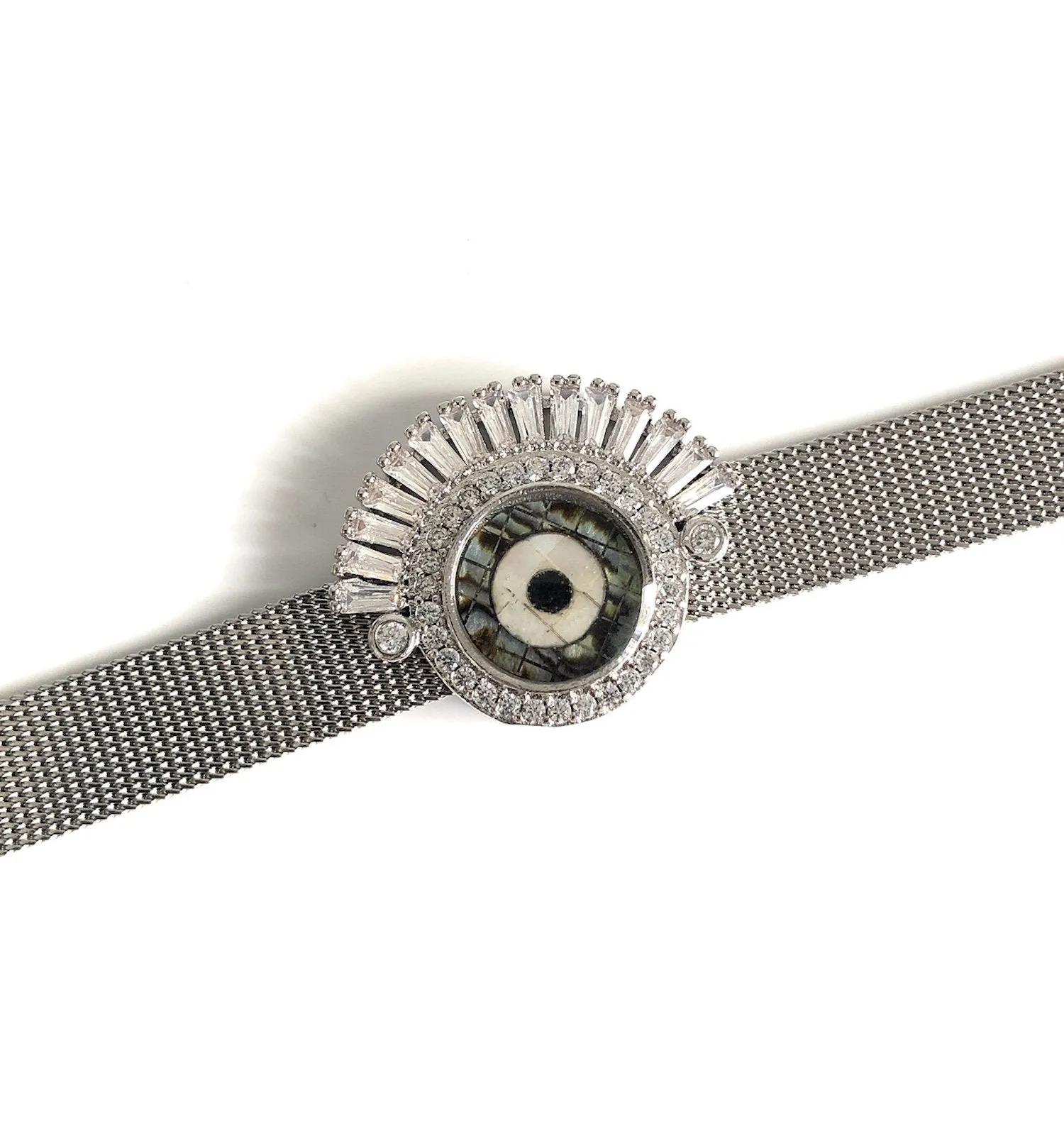 Silver Plated Evil Eye Strap Bracelet