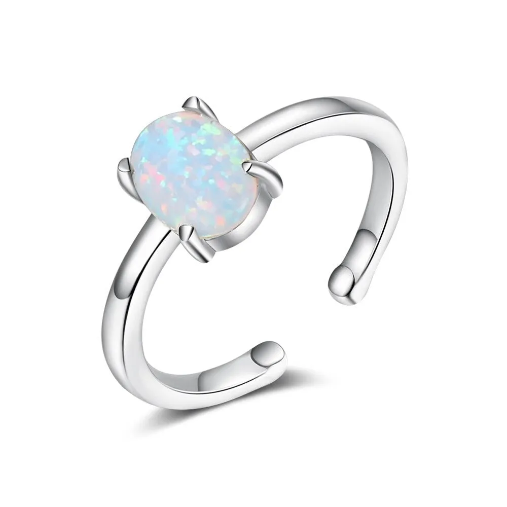 Simple Style Silver Adjustable Rings With Opal Stone