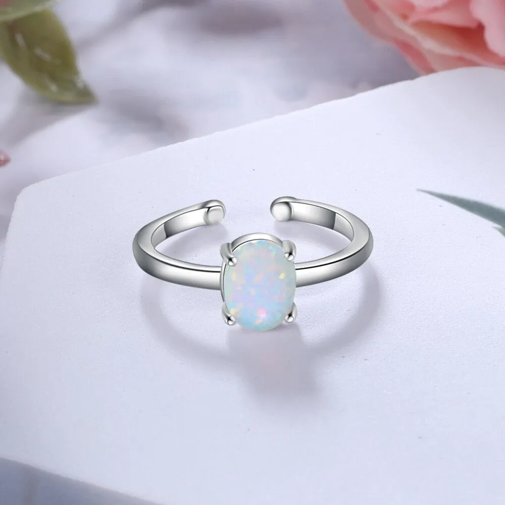 Simple Style Silver Adjustable Rings With Opal Stone