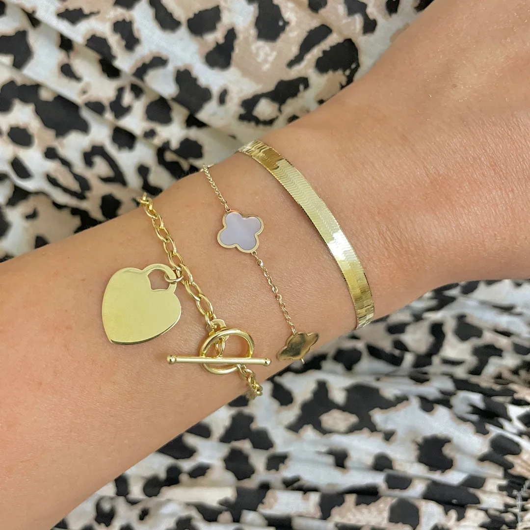 Small Mother of Pearl and Gold Clover Bracelet