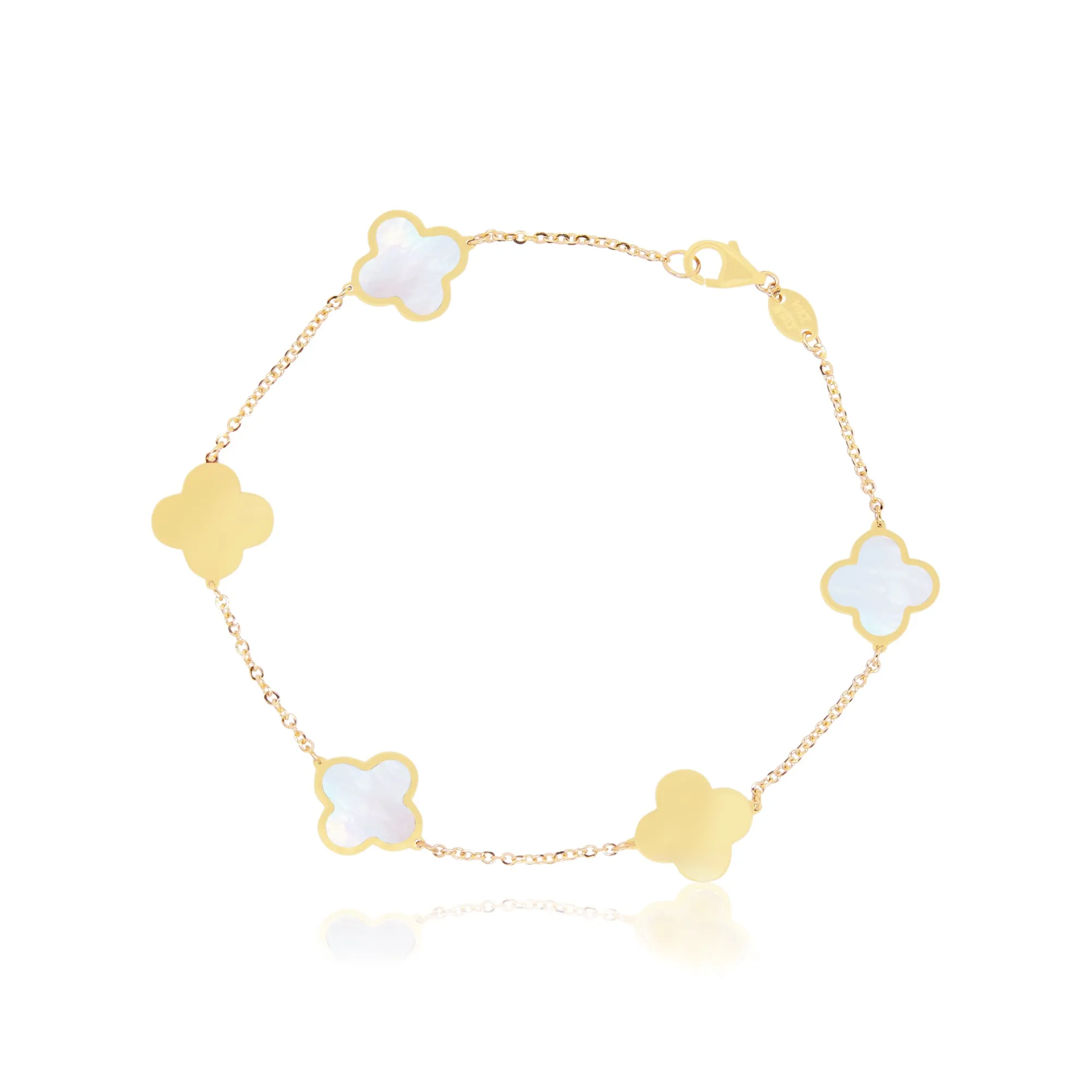 Small Mother of Pearl and Gold Clover Bracelet