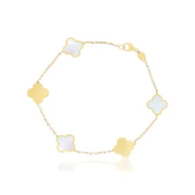 Small Mother of Pearl and Gold Clover Bracelet