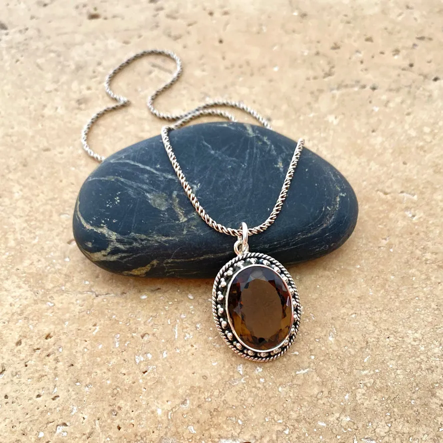 Smoky Quartz Earrings & Pendant Set with Oval Gemstones - Mishka