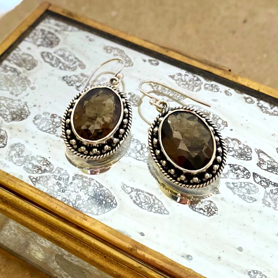 Smoky Quartz Earrings & Pendant Set with Oval Gemstones - Mishka