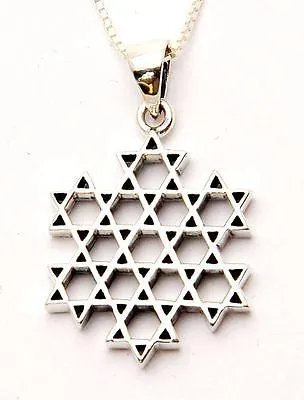 Star of David ( Magen David ) Pendant With 13 Little Magen David Sterling Silver