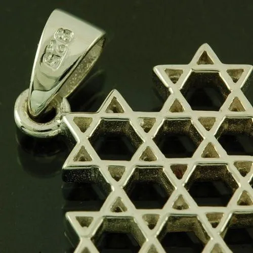 Star of David ( Magen David ) Pendant With 13 Little Magen David Sterling Silver