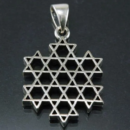 Star of David ( Magen David ) Pendant With 13 Little Magen David Sterling Silver