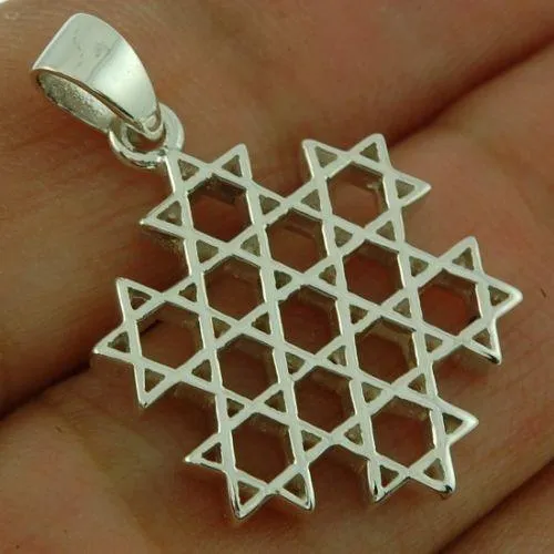 Star of David ( Magen David ) Pendant With 13 Little Magen David Sterling Silver