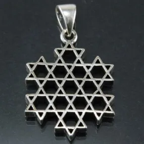 Star of David ( Magen David ) Pendant With 13 Little Magen David Sterling Silver