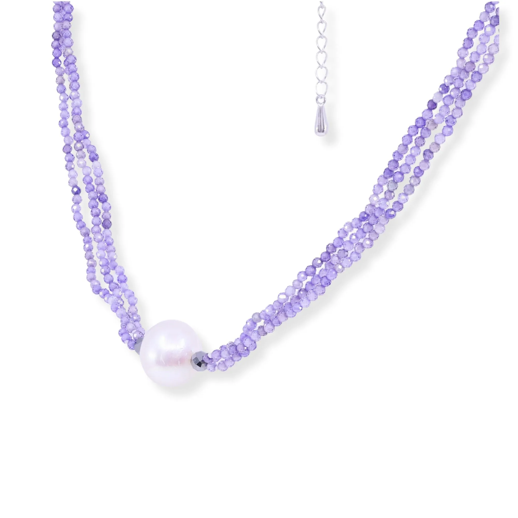 STERLING SILVER PEARL AND PURPLE ZIRCON STRAND NECKLACE