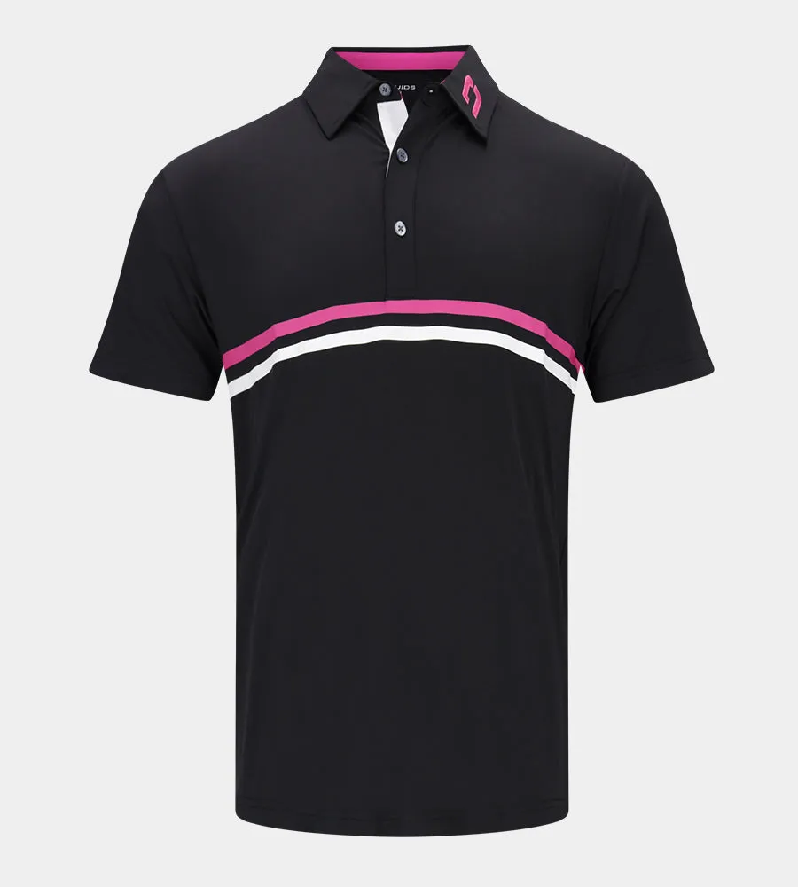 STRIPE PERFORMANCE POLO - BLACK/PINK