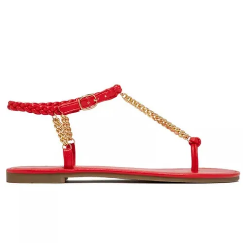 Summer Rome Sandals Flat Weave Metal Chain Design Open Toe Sexy Buckle