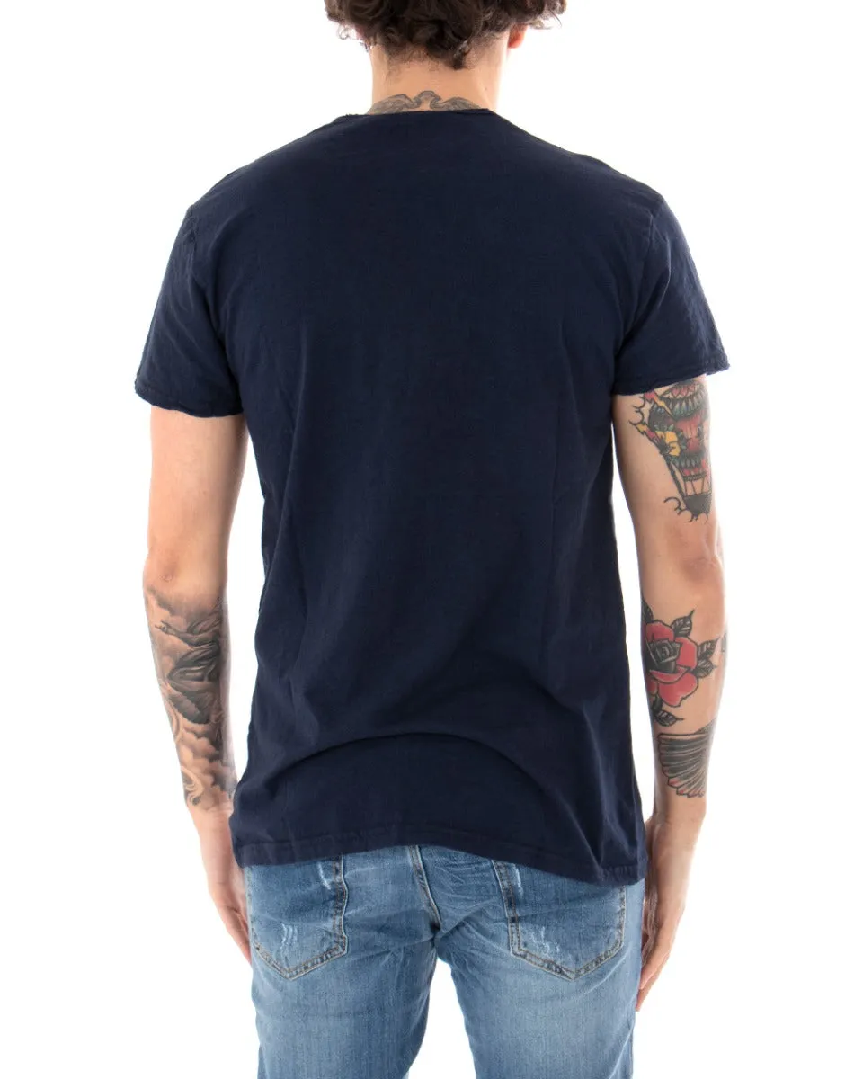 T-shirt Uomo Basic Tinta Unita Blu Girocollo Manica Corta GIOSAL-TS2949A