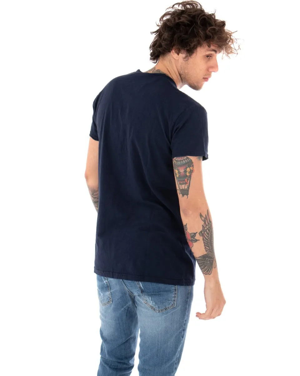 T-shirt Uomo Basic Tinta Unita Blu Girocollo Manica Corta GIOSAL-TS2949A