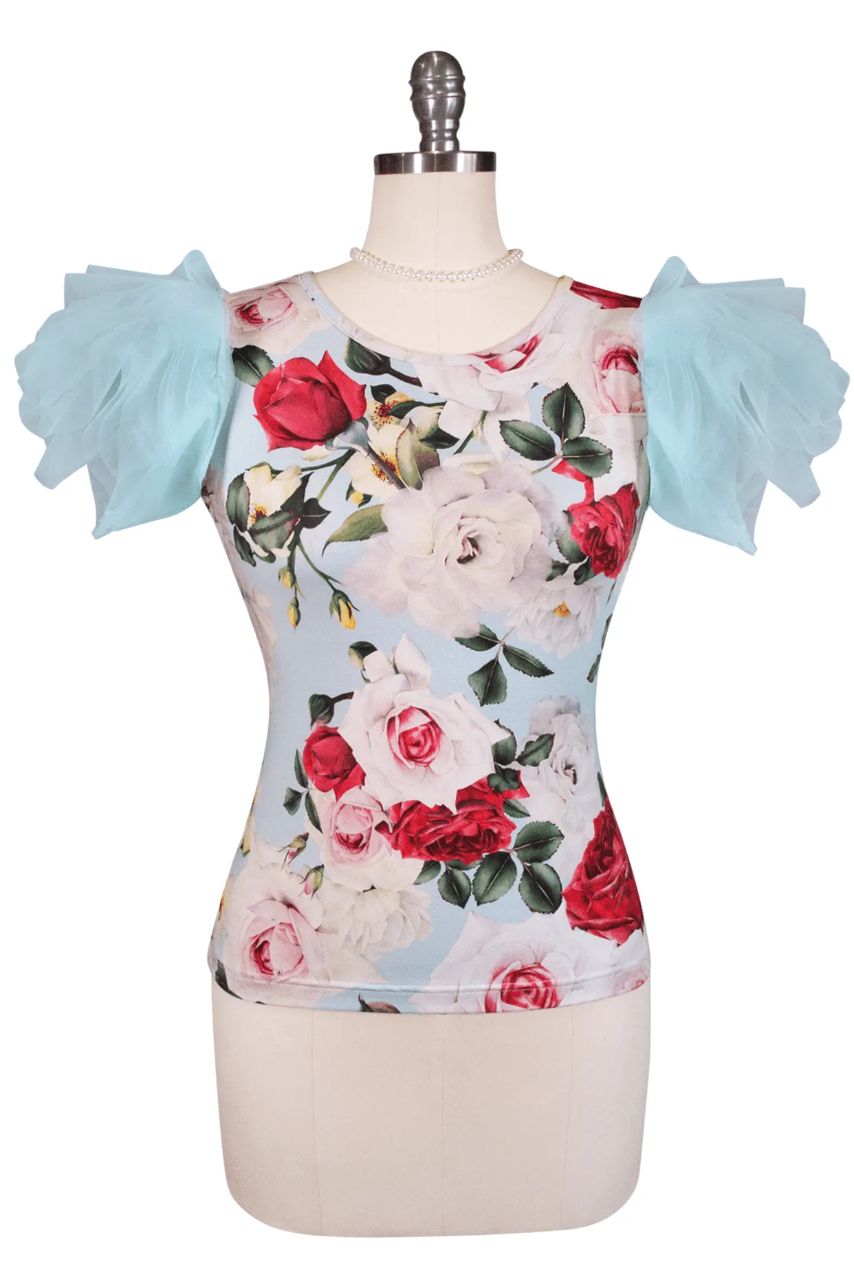 Tea Rose Tulle Sleeve Top (Print)