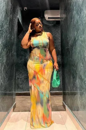 Tie Dye Sleeveless Bodycon Maxi Dress