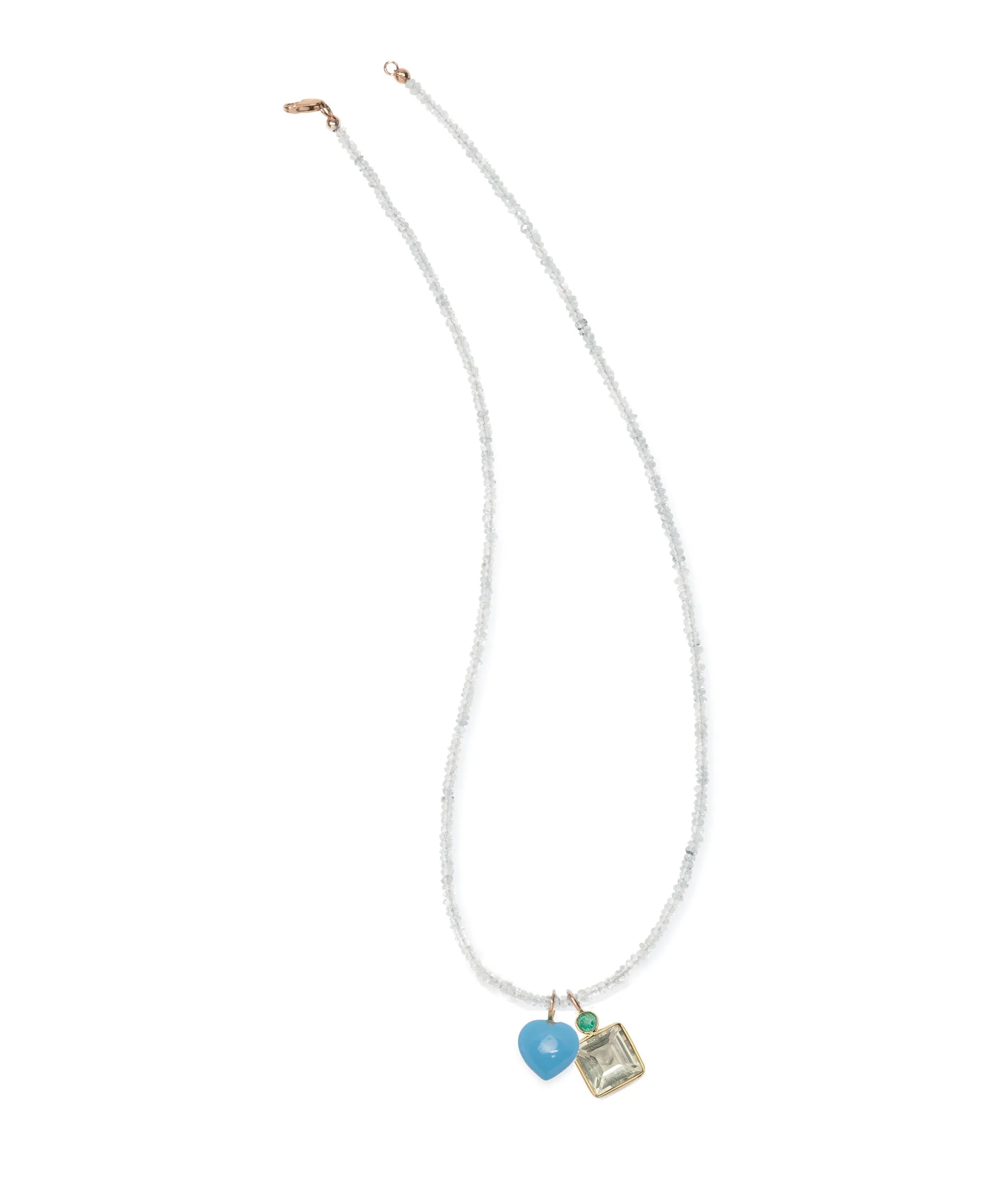 Tiny Beaded 14k Gold Necklace in Light Aquamarine