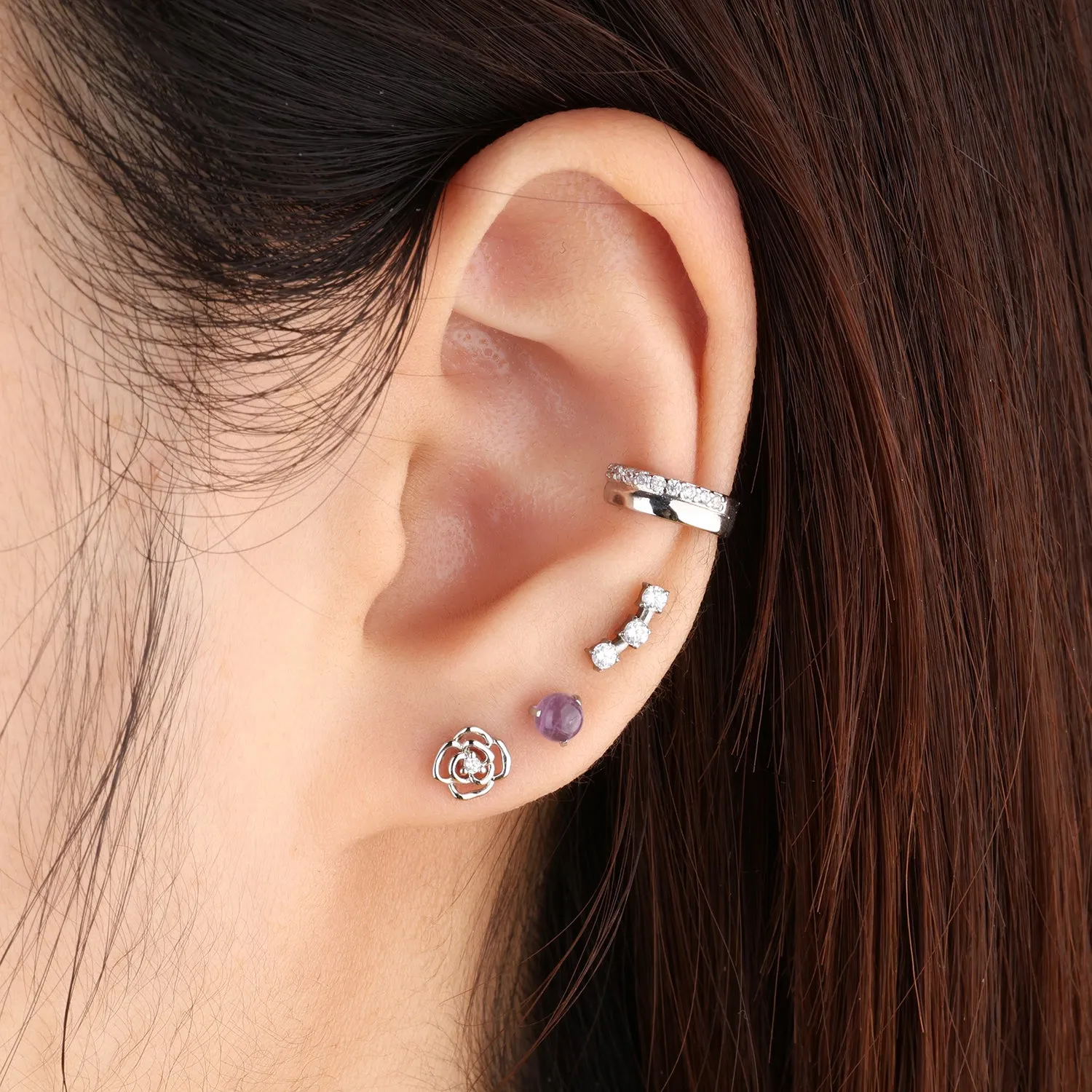 Titanium Curved Gemstone Stud