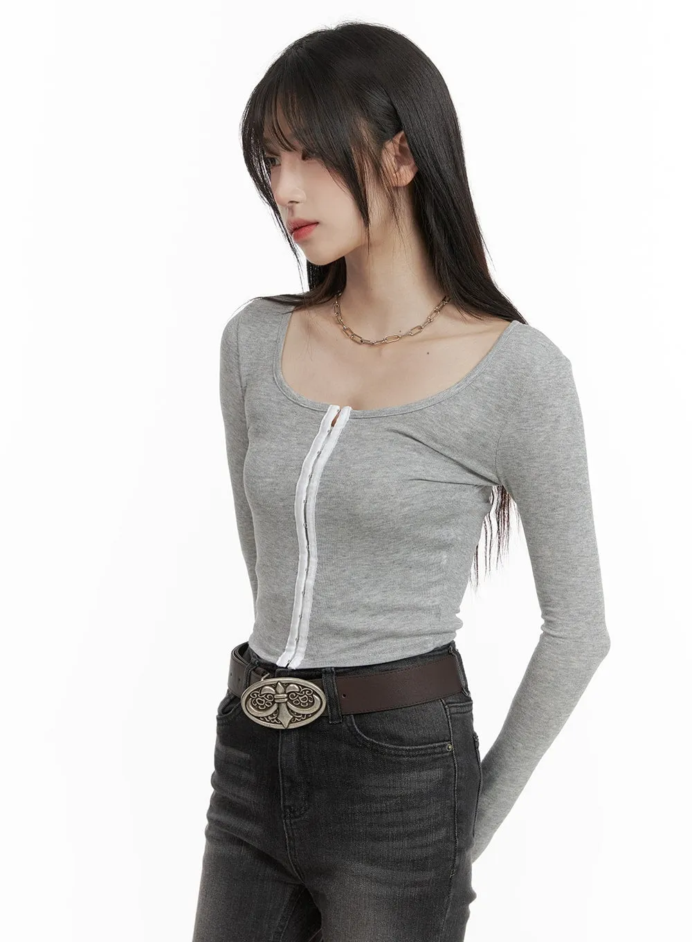 U Neck Hook Crop Top CA403