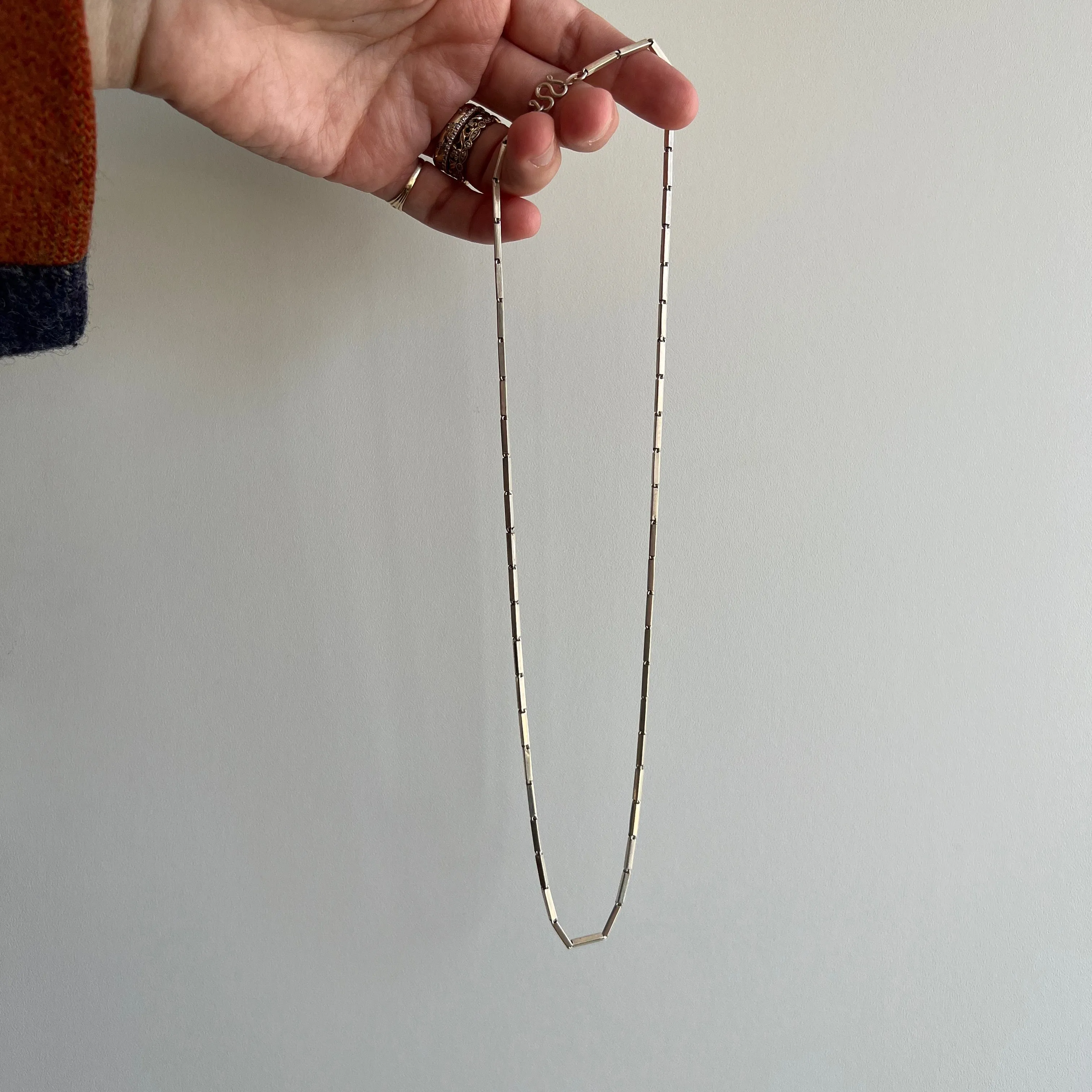 V I N T A G E // dainty baht / sterling silver Baht bar link chain / 20.25